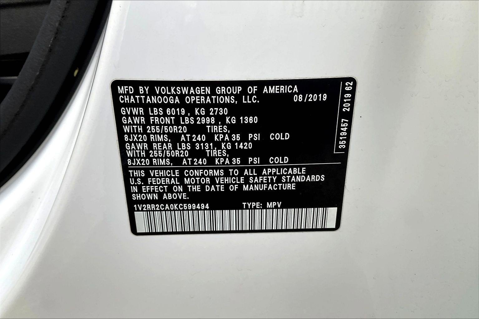 2019 Volkswagen Atlas 3.6L V6 SEL R-Line