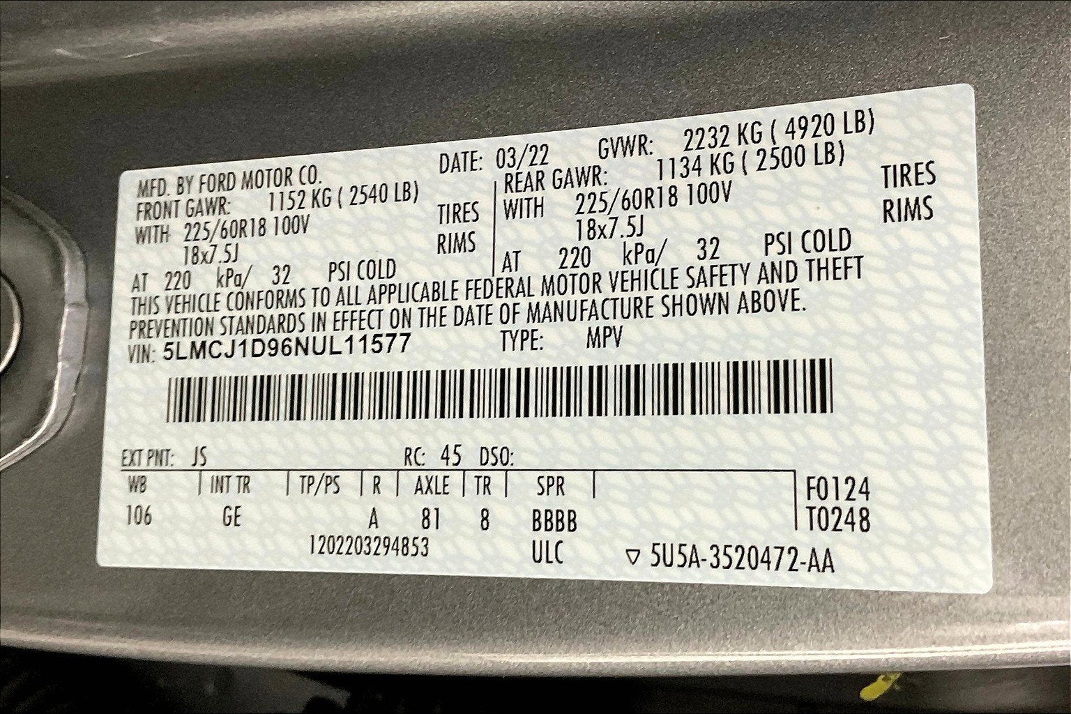 2022 Lincoln Corsair Standard